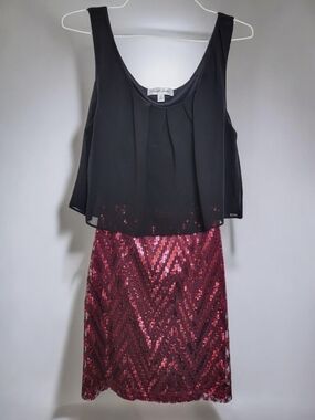 Emerald Sundae Open Back Black Burgundy Sequins Minidress S Sleeveless Cut Out